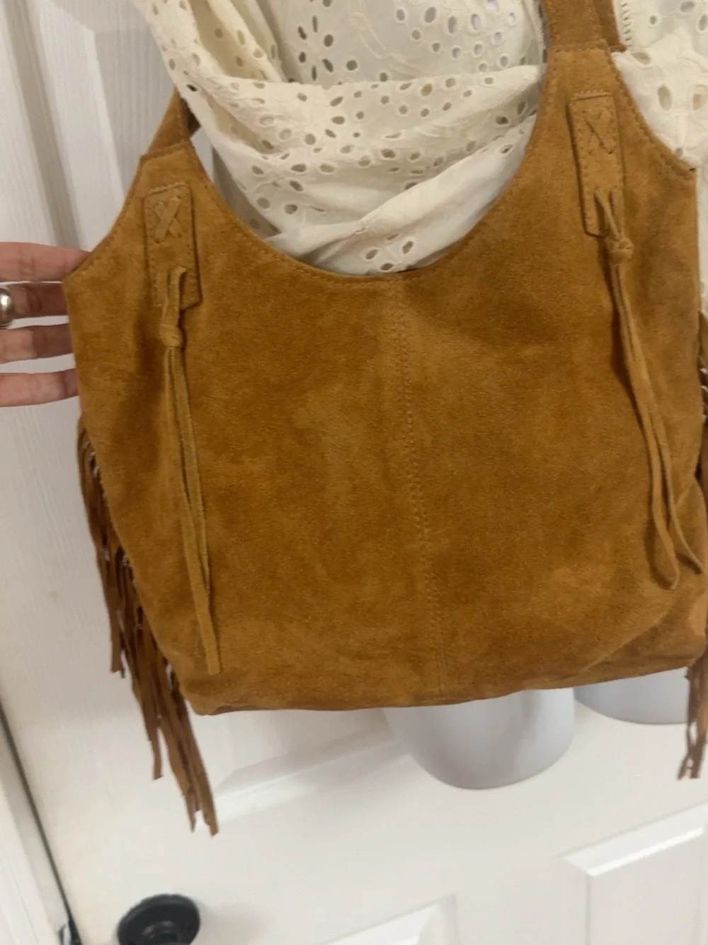 Fringe Suede Shoulder Bag in Tan